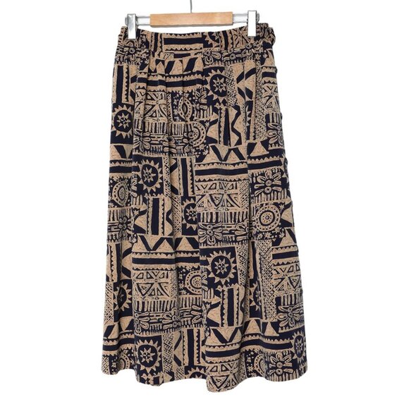 Vintage Principles Midi Tribal Print Skirt Brown Black Retro Stretch Waist 80s - Picture 3 of 10